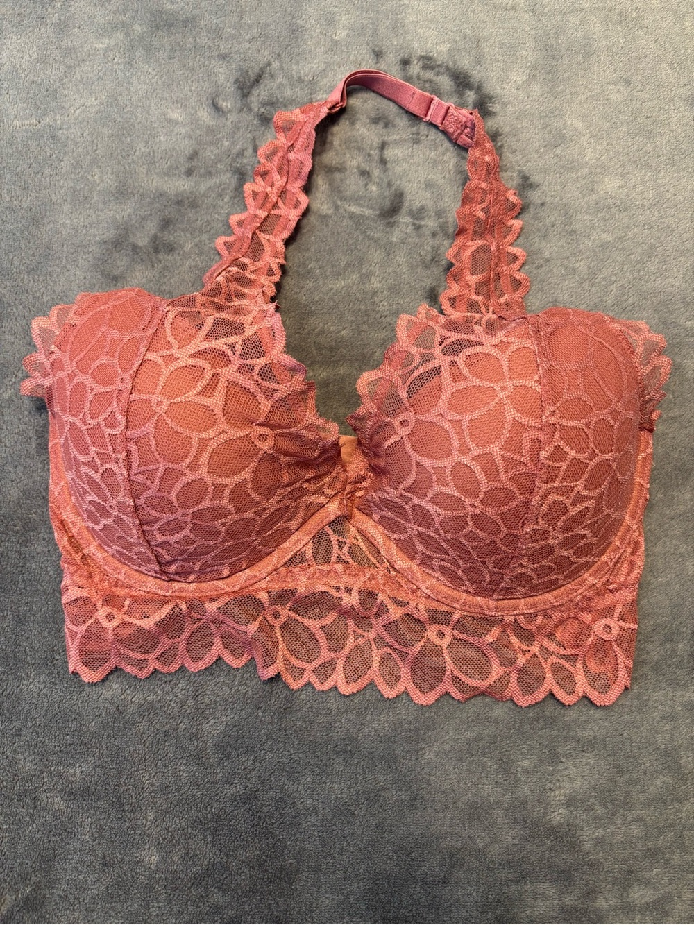 PINK Victoria’s Secret Lace Halter Longline Bralette Rose Pink Size S (D-DD)